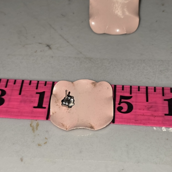 Vintage 80s Pink Square Wavey Edge Post Earrings 14 - Picture 3 of 3